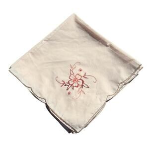 Six Piece Vintage Embroidered Ivory Linen Table Napkin Set Floral Cottage Granny